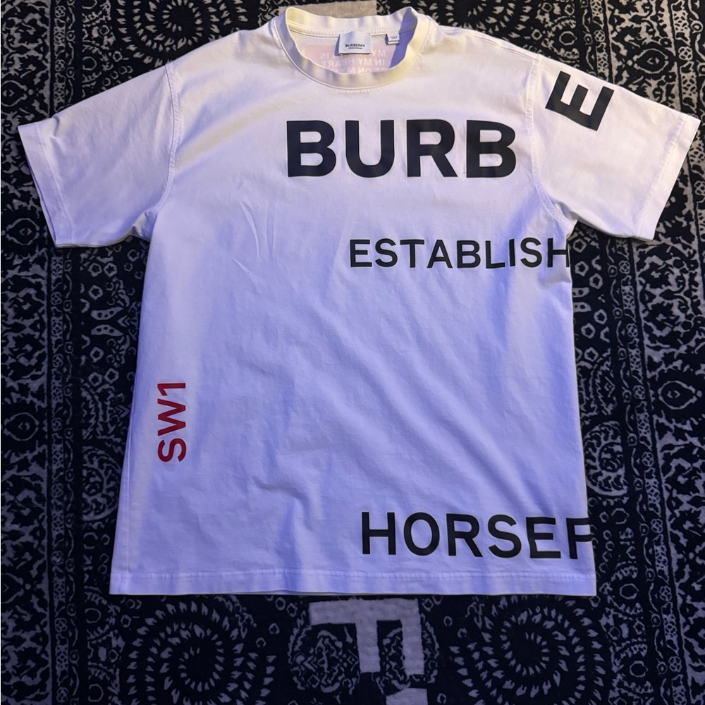 Burberry White T-Shirt with Black Text